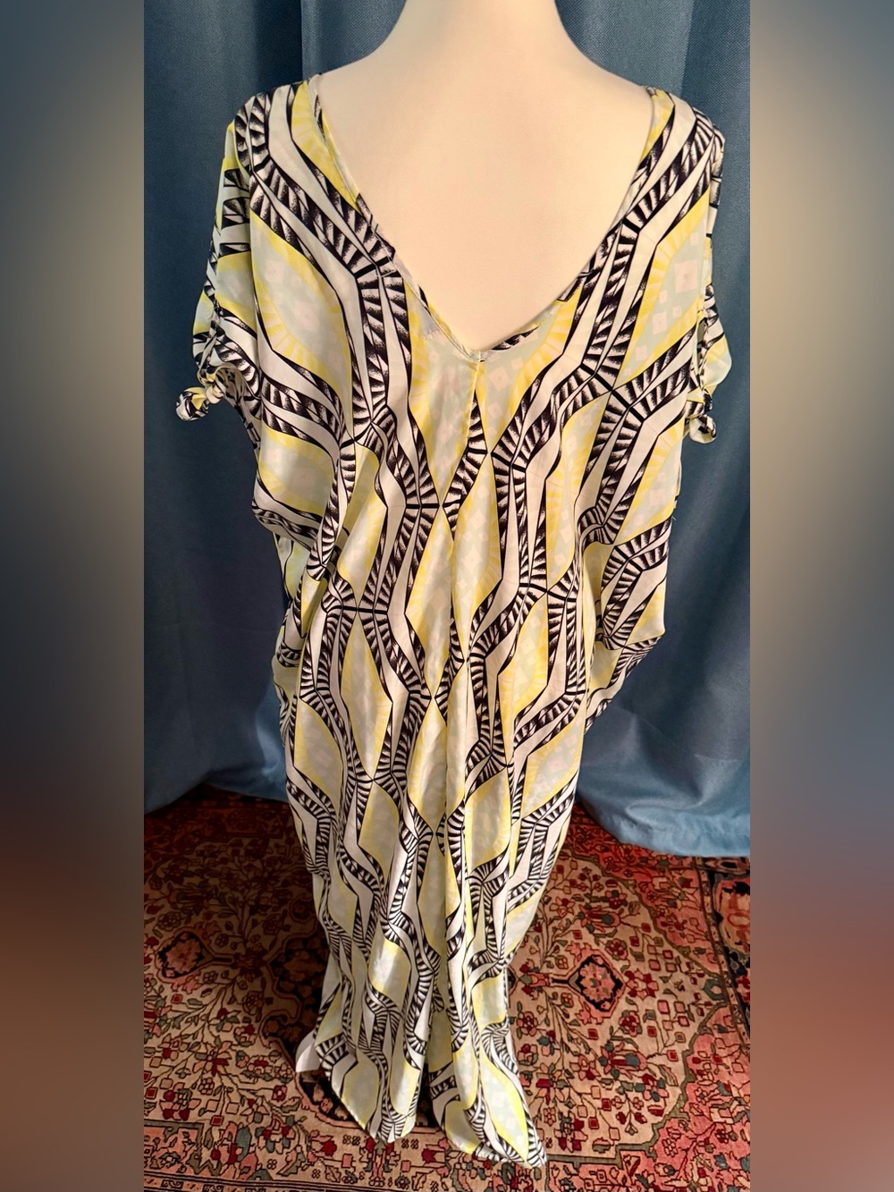 Flowing Yellow, White & Black Geometric Kaftan Tunic